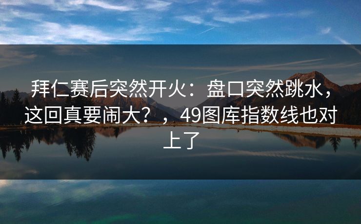 拜仁赛后突然开火：盘口突然跳水，这回真要闹大？，49图库指数线也对上了
