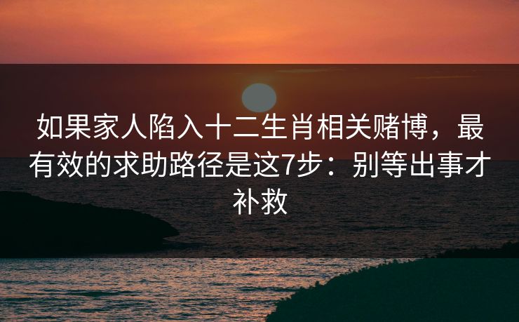 如果家人陷入十二生肖相关赌博，最有效的求助路径是这7步：别等出事才补救